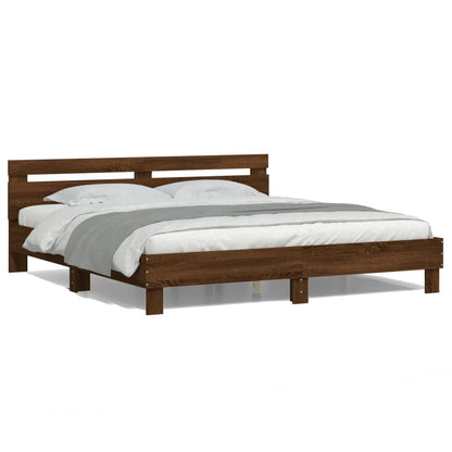 vidaXL Bed Frame with LED without Mattress Brown Oak 180x200 cm Super King