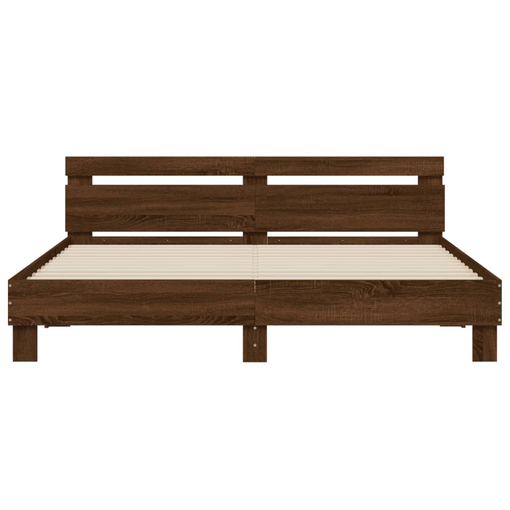 vidaXL Bed Frame with LED without Mattress Brown Oak 180x200 cm Super King
