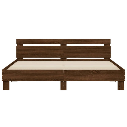 vidaXL Bed Frame with LED without Mattress Brown Oak 180x200 cm Super King