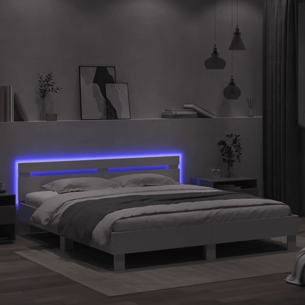 vidaXL Bed Frame with LED without Mattress White 160x200 cm