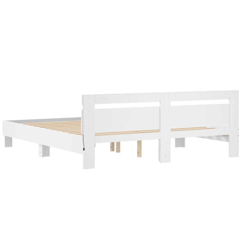 vidaXL Bed Frame with LED without Mattress White 160x200 cm