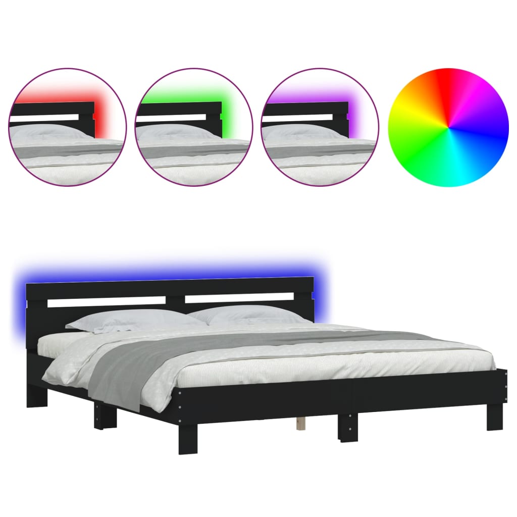 vidaXL Bed Frame with LED without Mattress Black 160x200 cm
