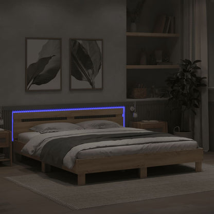 vidaXL Bed Frame with LED without Mattress Sonoma Oak 160x200 cm