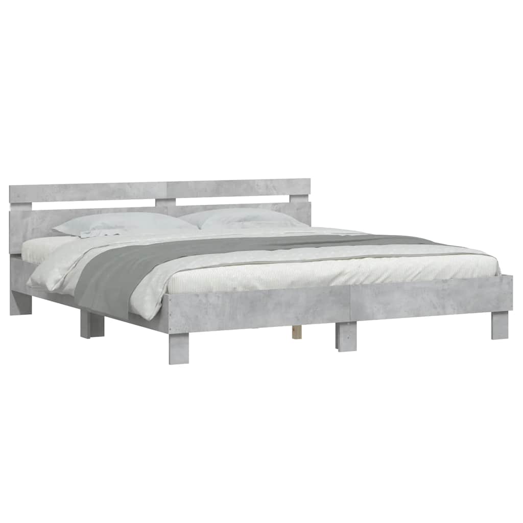 vidaXL Bed Frame with LED without Mattress Concrete Grey 160x200 cm