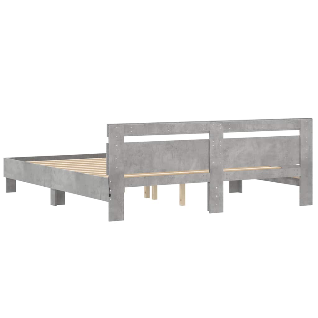 vidaXL Bed Frame with LED without Mattress Concrete Grey 160x200 cm