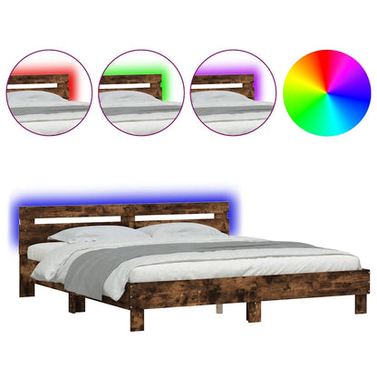 vidaXL Bed Frame with LED without Mattress Smoked Oak 160x200 cm