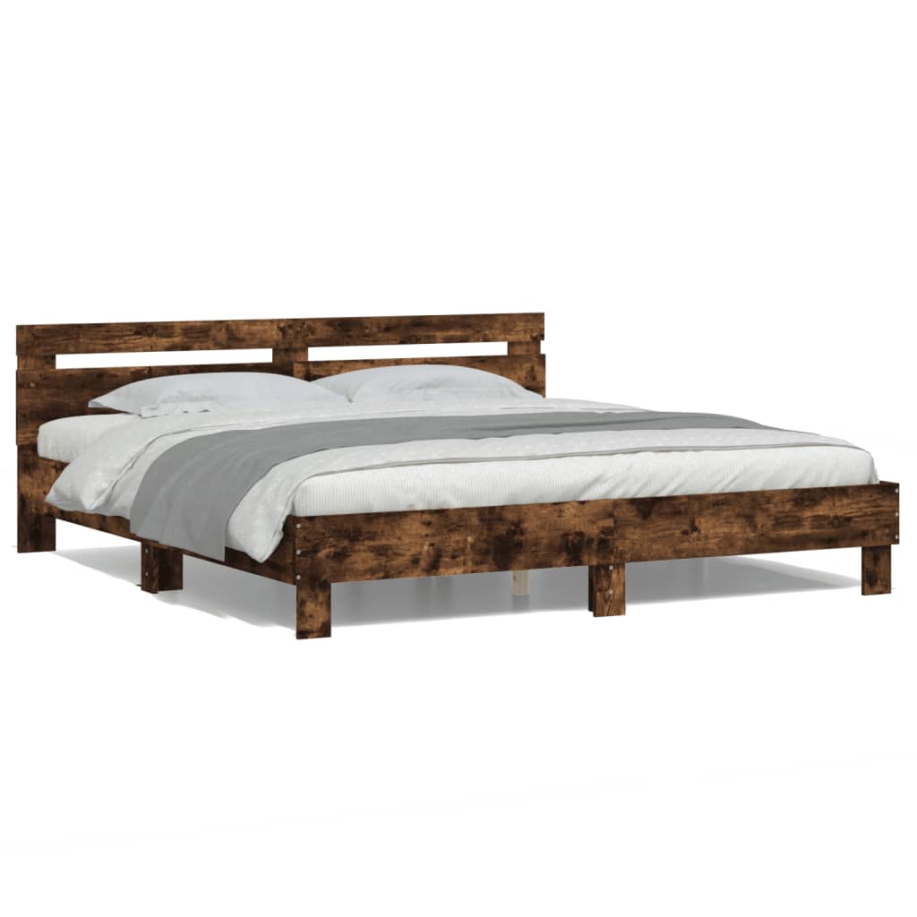 vidaXL Bed Frame | Smoked Oak | Engineered wood, Plywood | Double | Bed Frame
