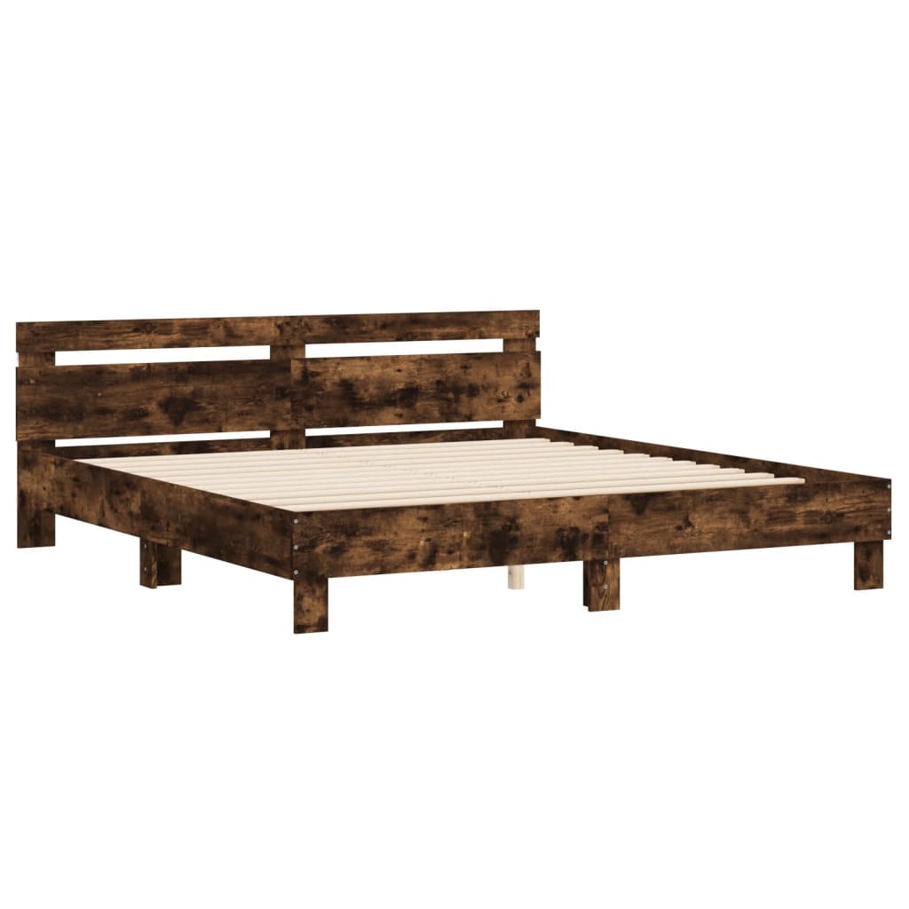 vidaXL Bed Frame with LED without Mattress Smoked Oak 160x200 cm