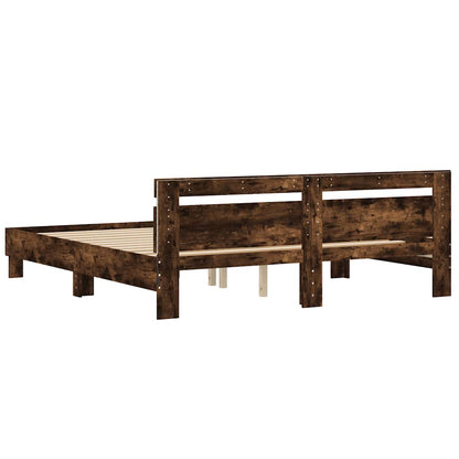 vidaXL Bed Frame with LED without Mattress Smoked Oak 160x200 cm