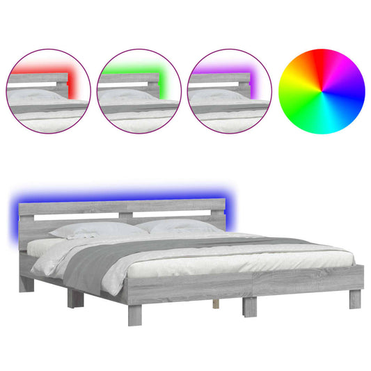 vidaXL Bed Frame | Grey Sonoma | Engineered wood, Plywood | 160x200 cm