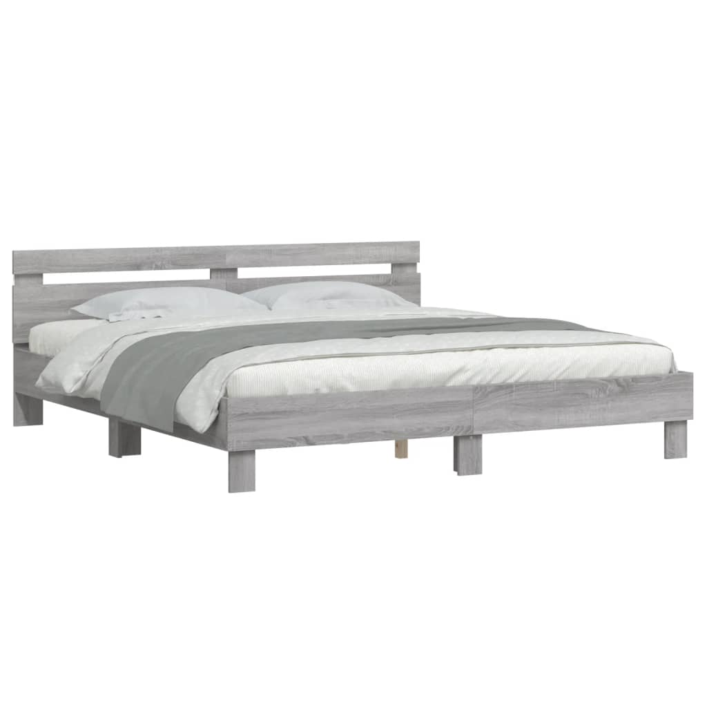 vidaXL Bed Frame | Grey Sonoma | Engineered wood, Plywood | 160x200 cm