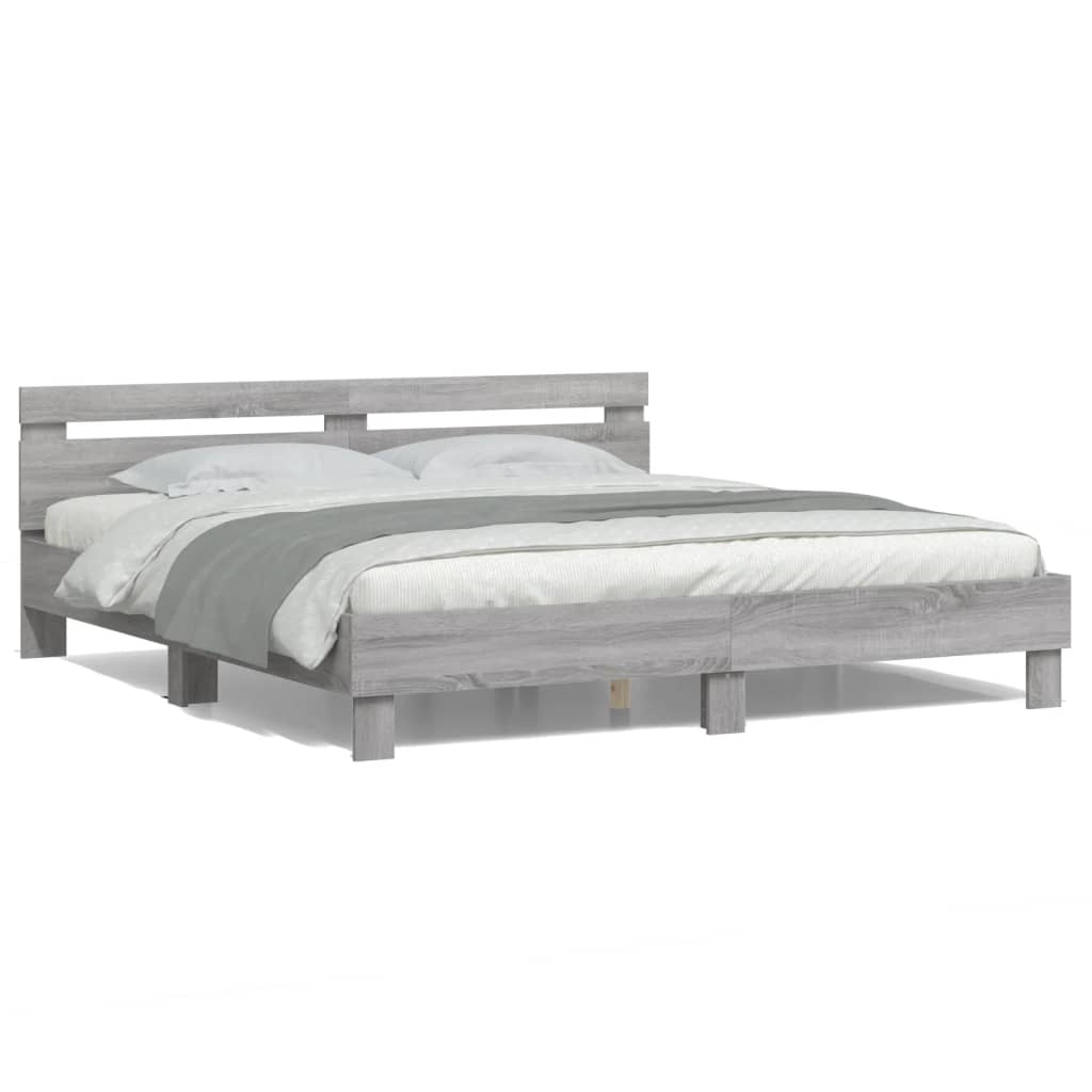 vidaXL Bed Frame | Grey Sonoma | Engineered wood, Plywood | 160x200 cm