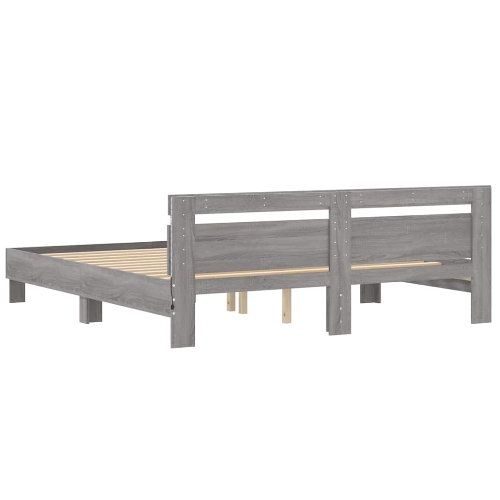 vidaXL Bed Frame with LED without Mattress Grey Sonoma 160x200 cm
