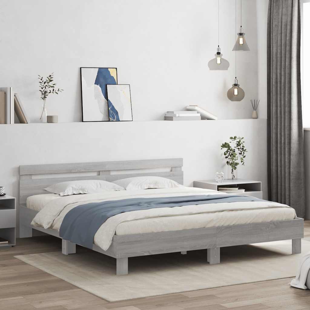 vidaXL Bed Frame with LED without Mattress Grey Sonoma 160x200 cm