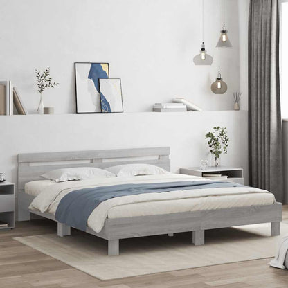 vidaXL Bed Frame with LED without Mattress Grey Sonoma 160x200 cm