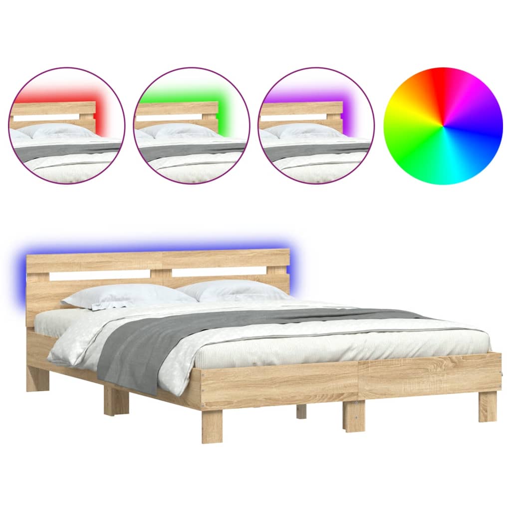 vidaXL Bed Frame with LED without Mattress Sonoma Oak 150x200 cm