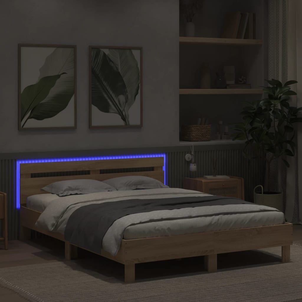 vidaXL Bed Frame with LED without Mattress Sonoma Oak 150x200 cm