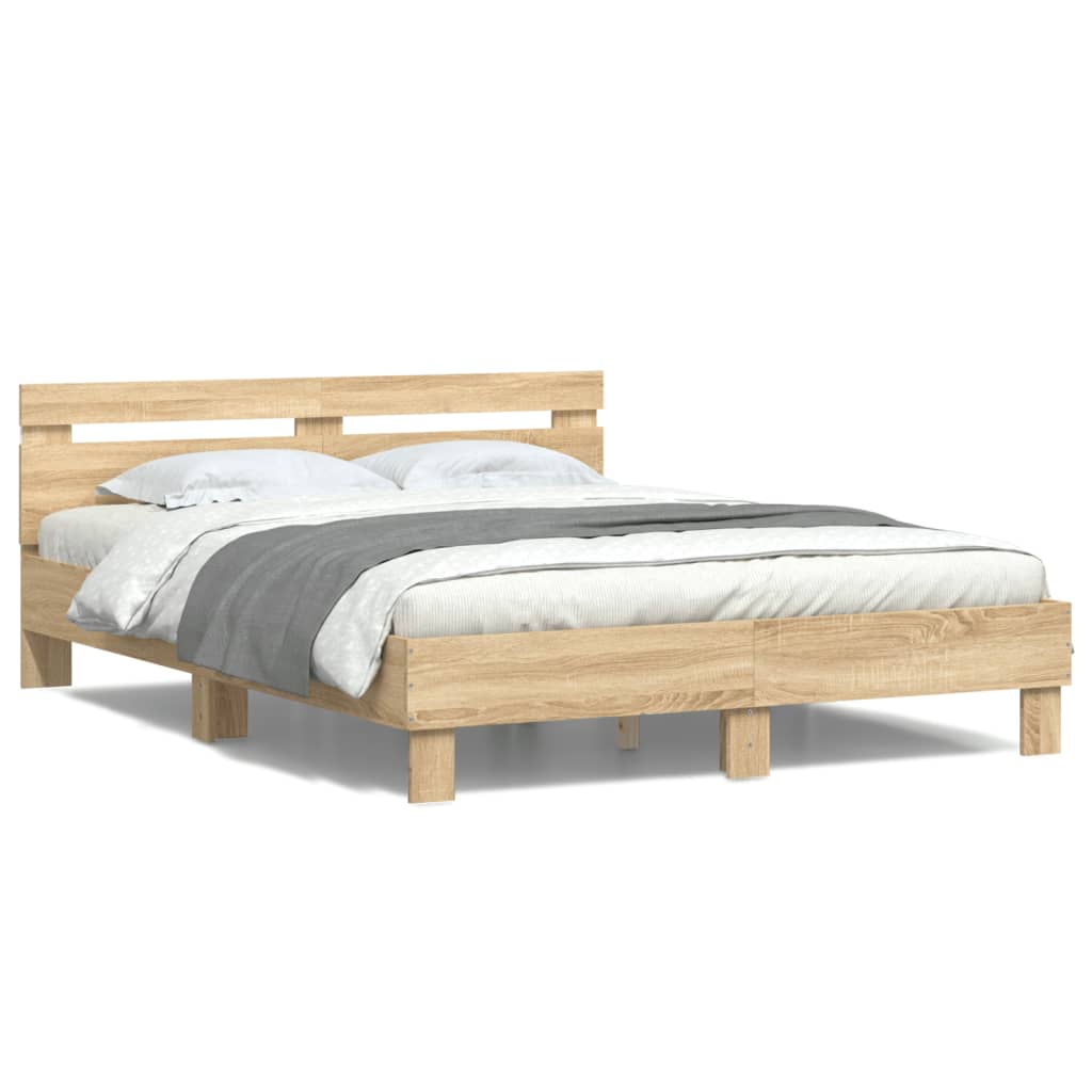 vidaXL Bed Frame with LED without Mattress Sonoma Oak 150x200 cm King Size