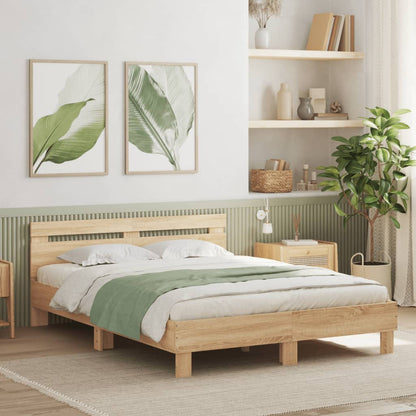 vidaXL Bed Frame with LED without Mattress Sonoma Oak 150x200 cm