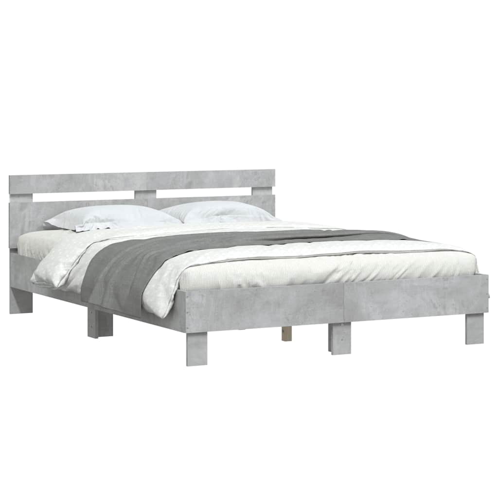 vidaXL Bed Frame with LED without Mattress Concrete Grey 150x200 cm King Size