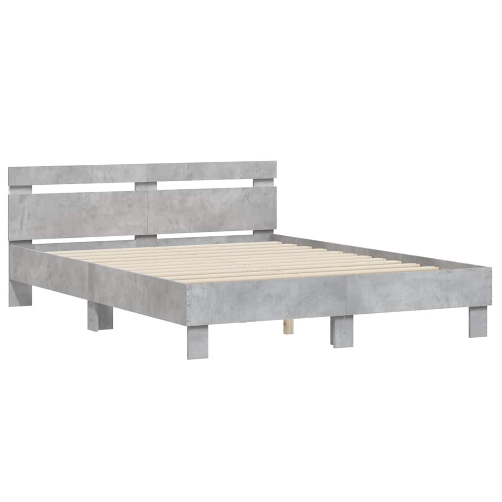 vidaXL Bed Frame with LED without Mattress Concrete Grey 150x200 cm King Size