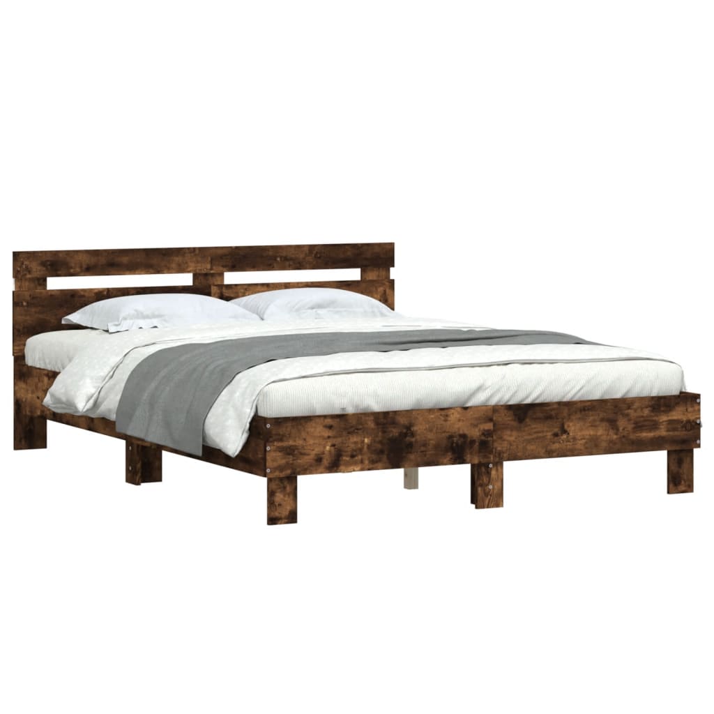 vidaXL Bed Frame with LED without Mattress Smoked Oak 150x200 cm King Size