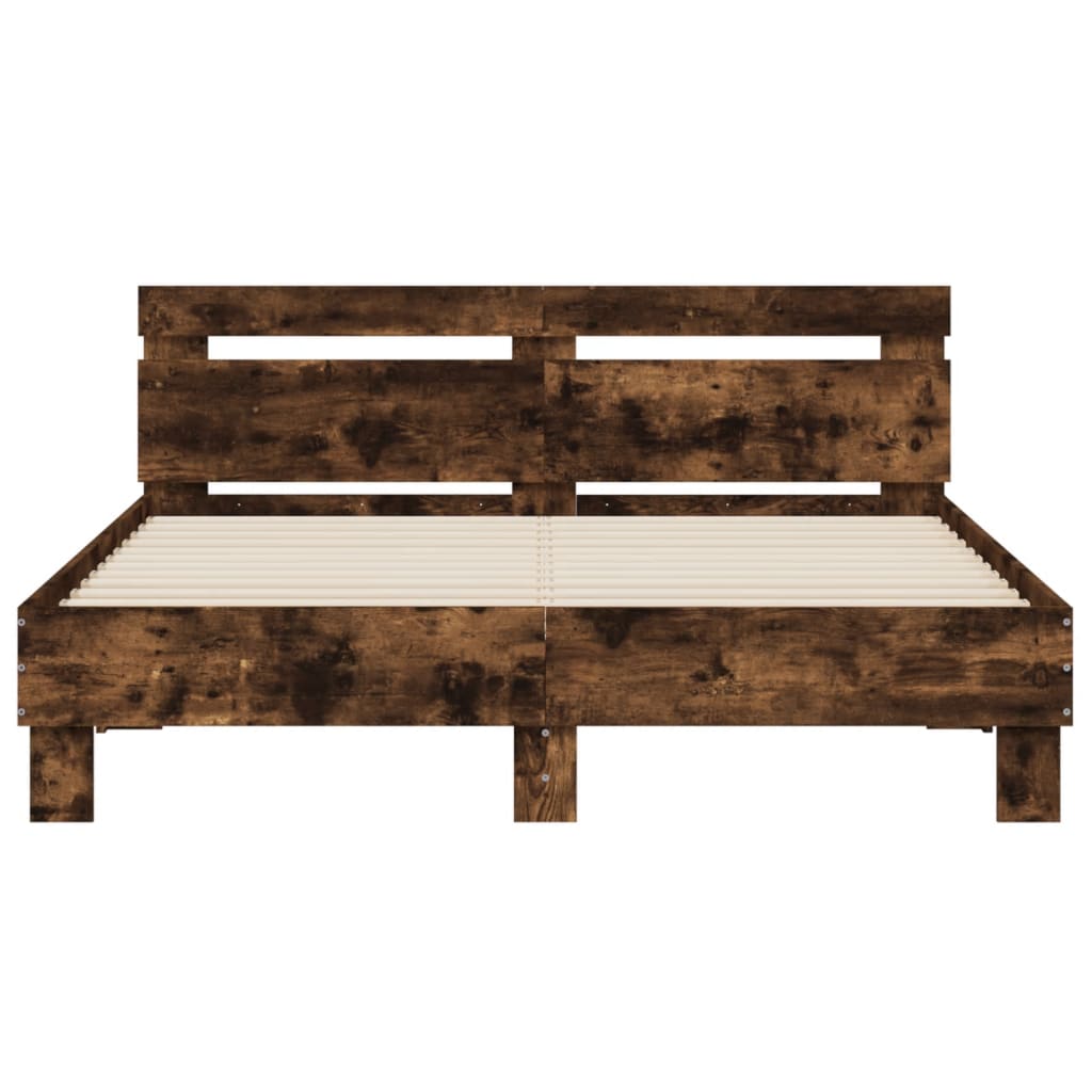 vidaXL Bed Frame with LED without Mattress Smoked Oak 150x200 cm King Size