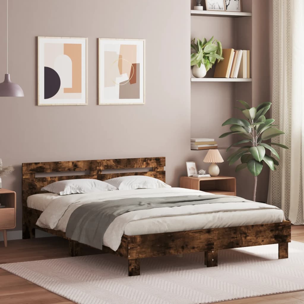 vidaXL Bed Frame with LED without Mattress Smoked Oak 150x200 cm King Size