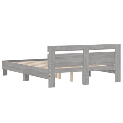 vidaXL Bed Frame with LED without Mattress Grey Sonoma 150x200 cm King Size
