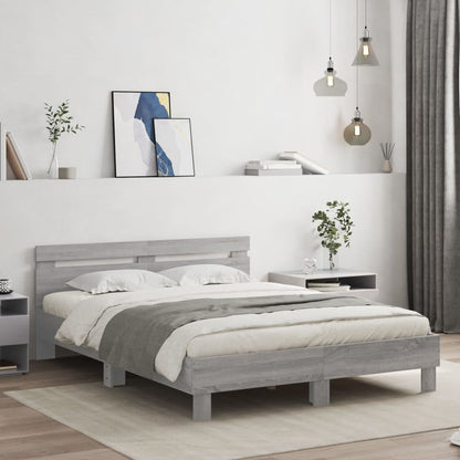 vidaXL Bed Frame with LED without Mattress Grey Sonoma 150x200 cm King Size