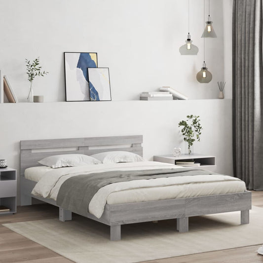 vidaXL Bed Frame with LED without Mattress Grey Sonoma 150x200 cm King Size
