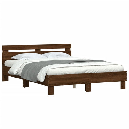 vidaXL Bed Frame with LED without Mattress Brown Oak 150x200 cm King Size