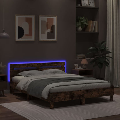vidaXL Bed Frame with LED without Mattress Brown Oak 150x200 cm King Size