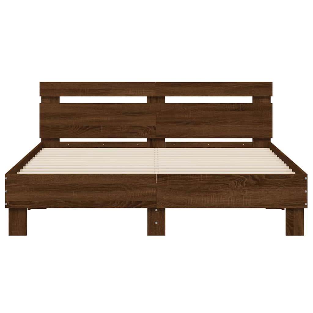 vidaXL Bed Frame with LED without Mattress Brown Oak 150x200 cm King Size