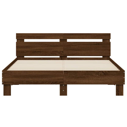 vidaXL Bed Frame with LED without Mattress Brown Oak 150x200 cm King Size