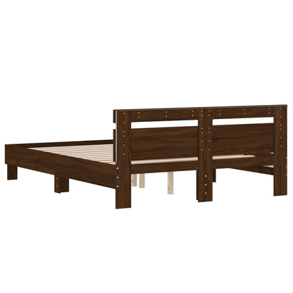 vidaXL Bed Frame with LED without Mattress Brown Oak 150x200 cm King Size