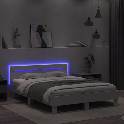 vidaXL Bed Frame with LED without Mattress White 140x200 cm