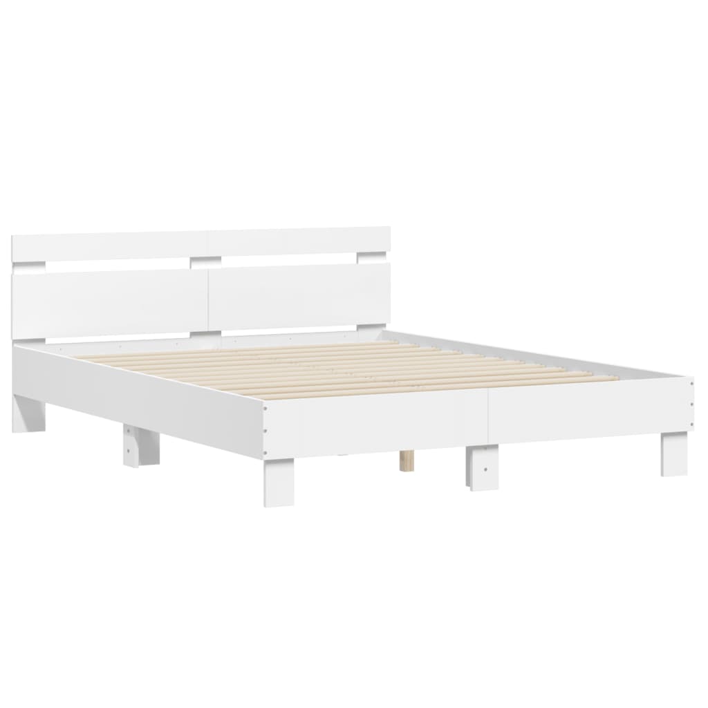 vidaXL Bed Frame | White | Engineered wood, Plywood | 140 x 200 cm | Bed Frame