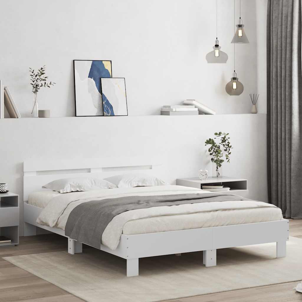vidaXL Bed Frame with LED without Mattress White 140x200 cm