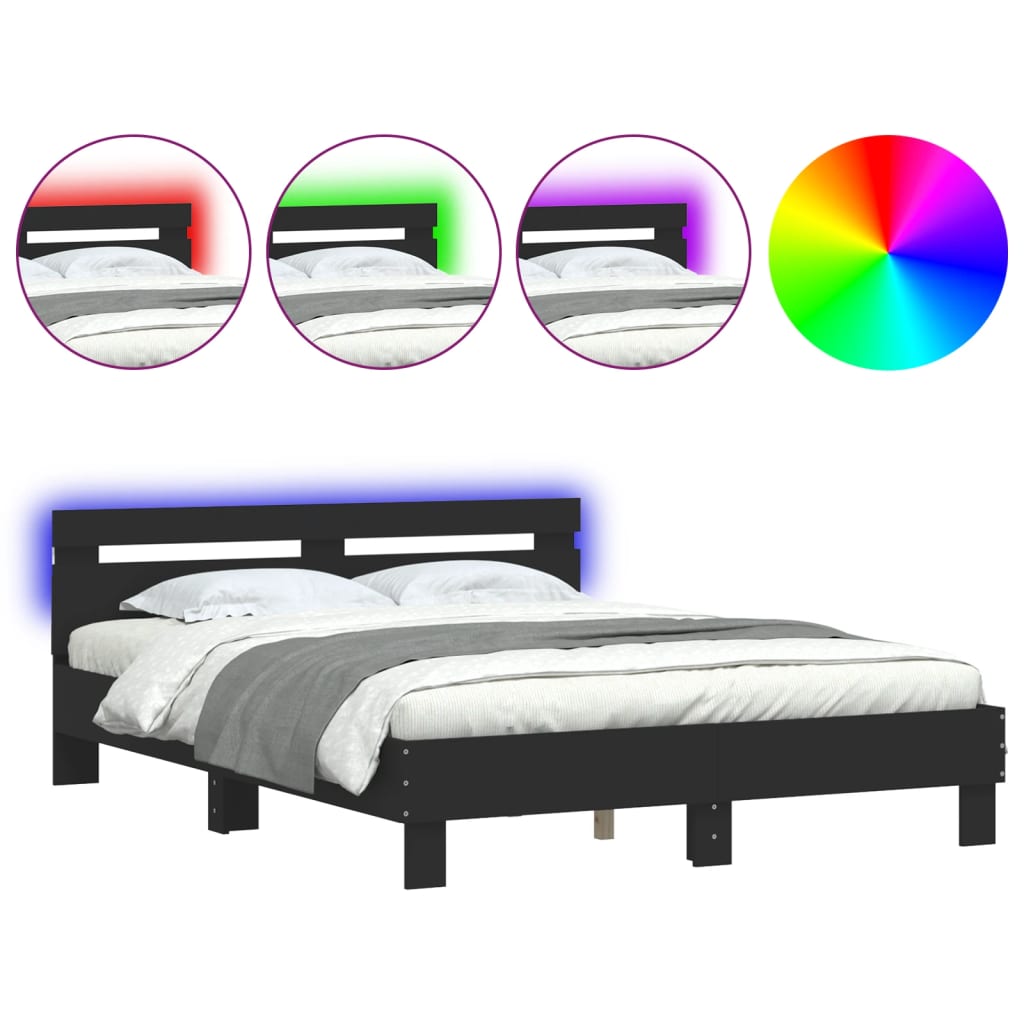 vidaXL Bed Frame with LED without Mattress Black 140x200 cm