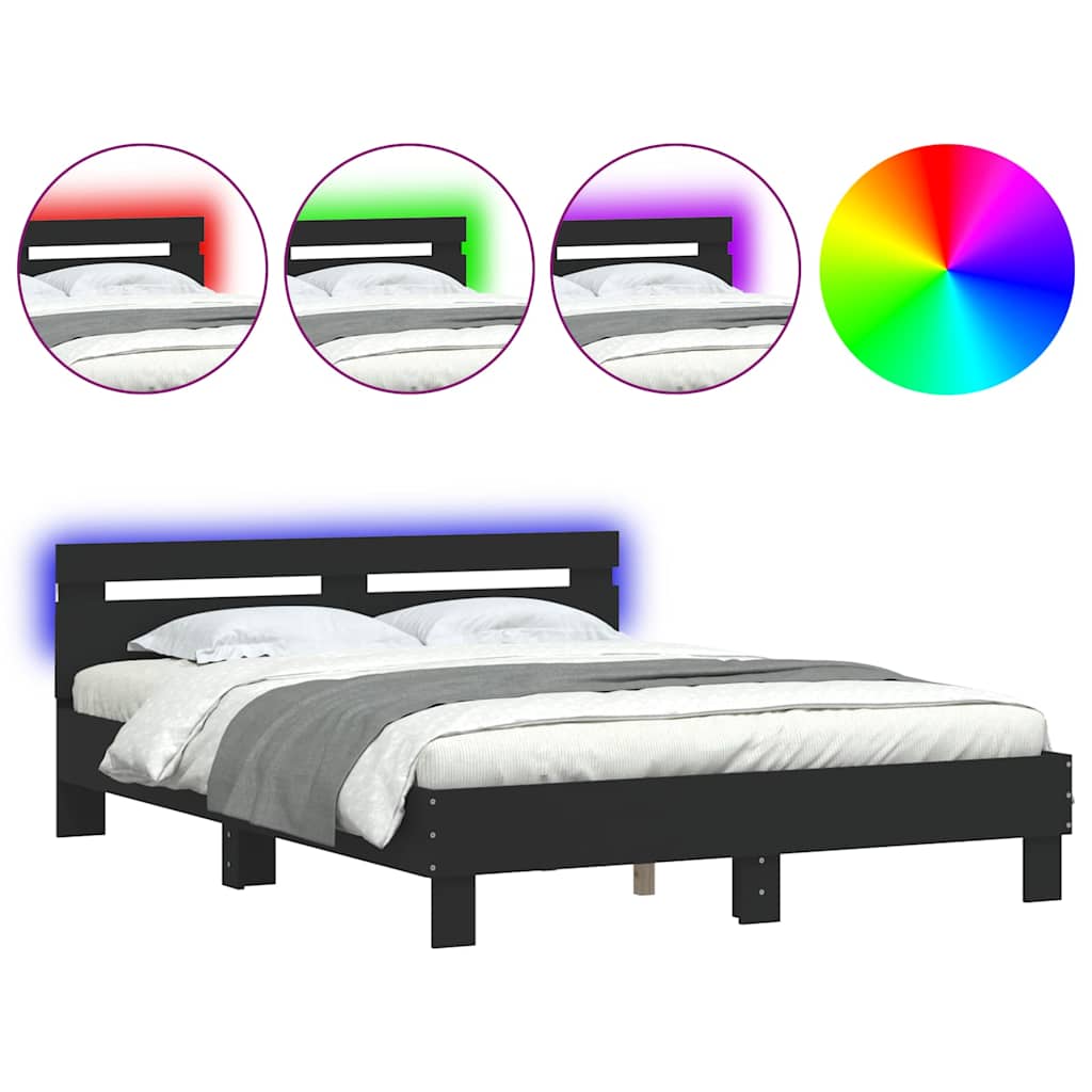 vidaXL Bed Frame with LED without Mattress Black 140x200 cm