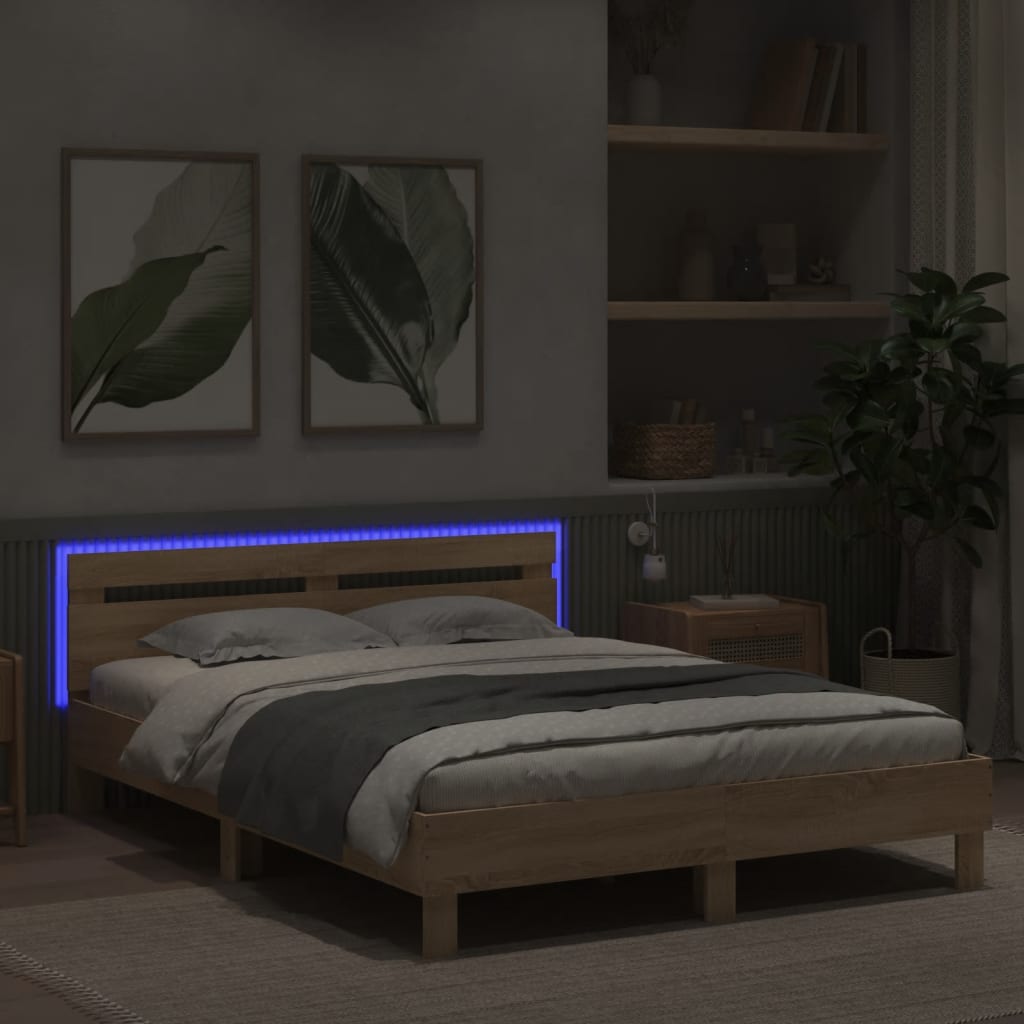 vidaXL Bed Frame | Sonoma oak | Engineered wood, Plywood | Double | Bed Frame