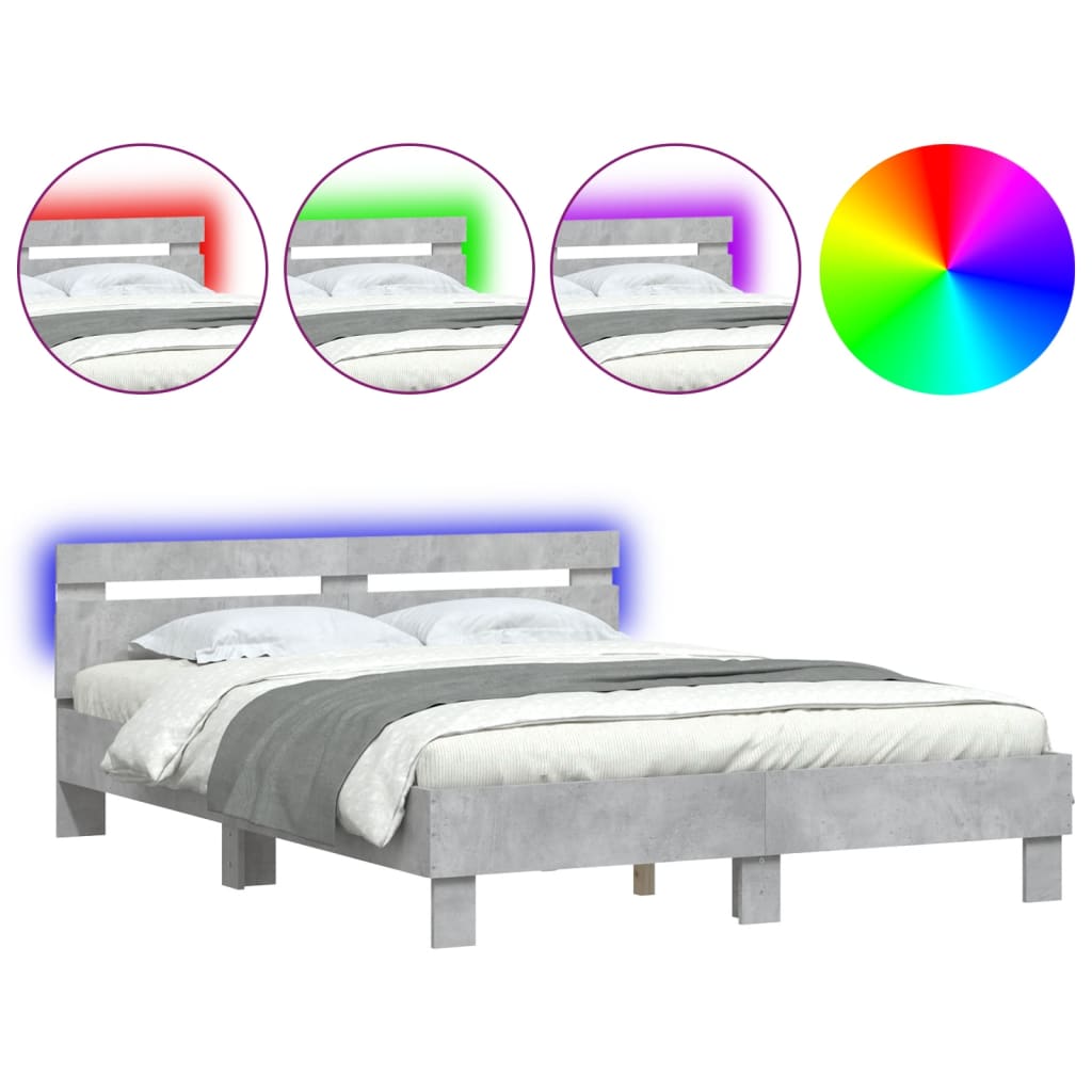 vidaXL Bed Frame | Concrete grey | Engineered wood, Plywood | Double | Bed Frame