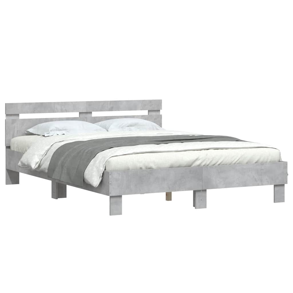 vidaXL Bed Frame with LED without Mattress Concrete Grey 140x200 cm