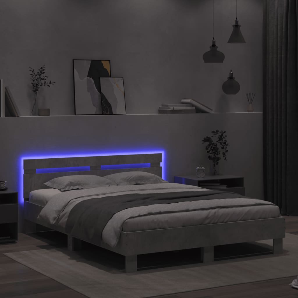 vidaXL Bed Frame | Concrete grey | Engineered wood, Plywood | Double | Bed Frame