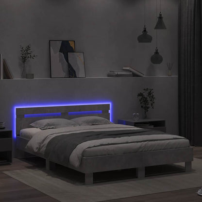 vidaXL Bed Frame with LED without Mattress Concrete Grey 140x200 cm