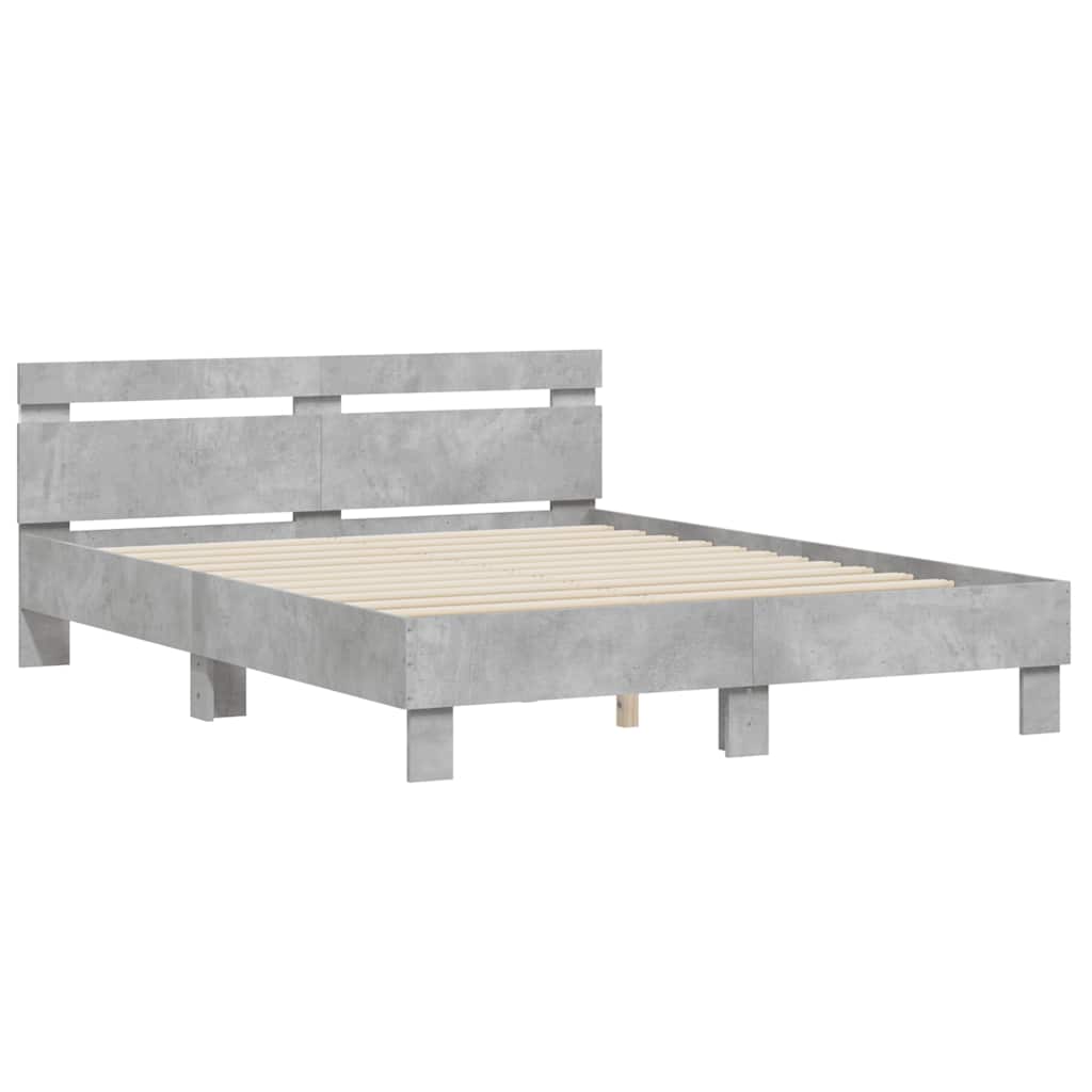 vidaXL Bed Frame with LED without Mattress Concrete Grey 140x200 cm