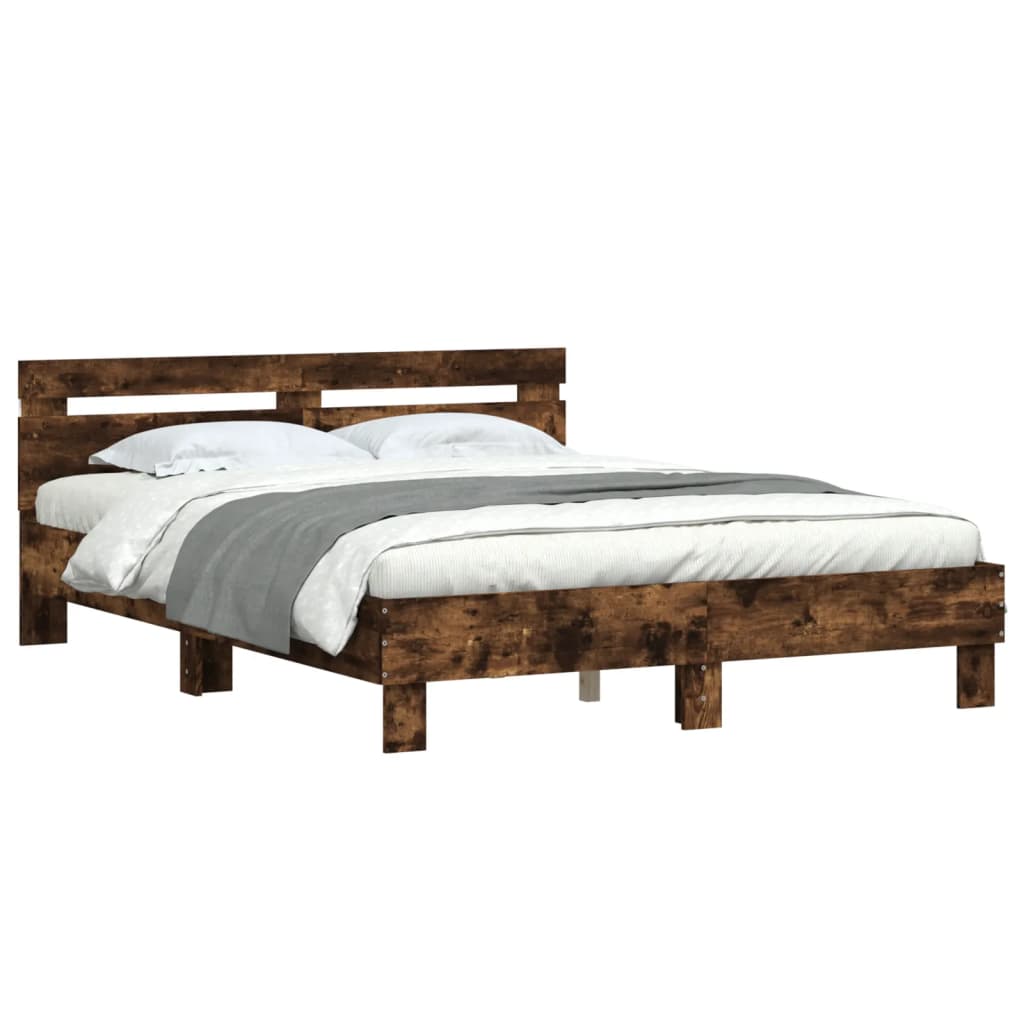 vidaXL Bed Frame | Smoked Oak | Engineered wood & Plywood | Double | Bed Frame
