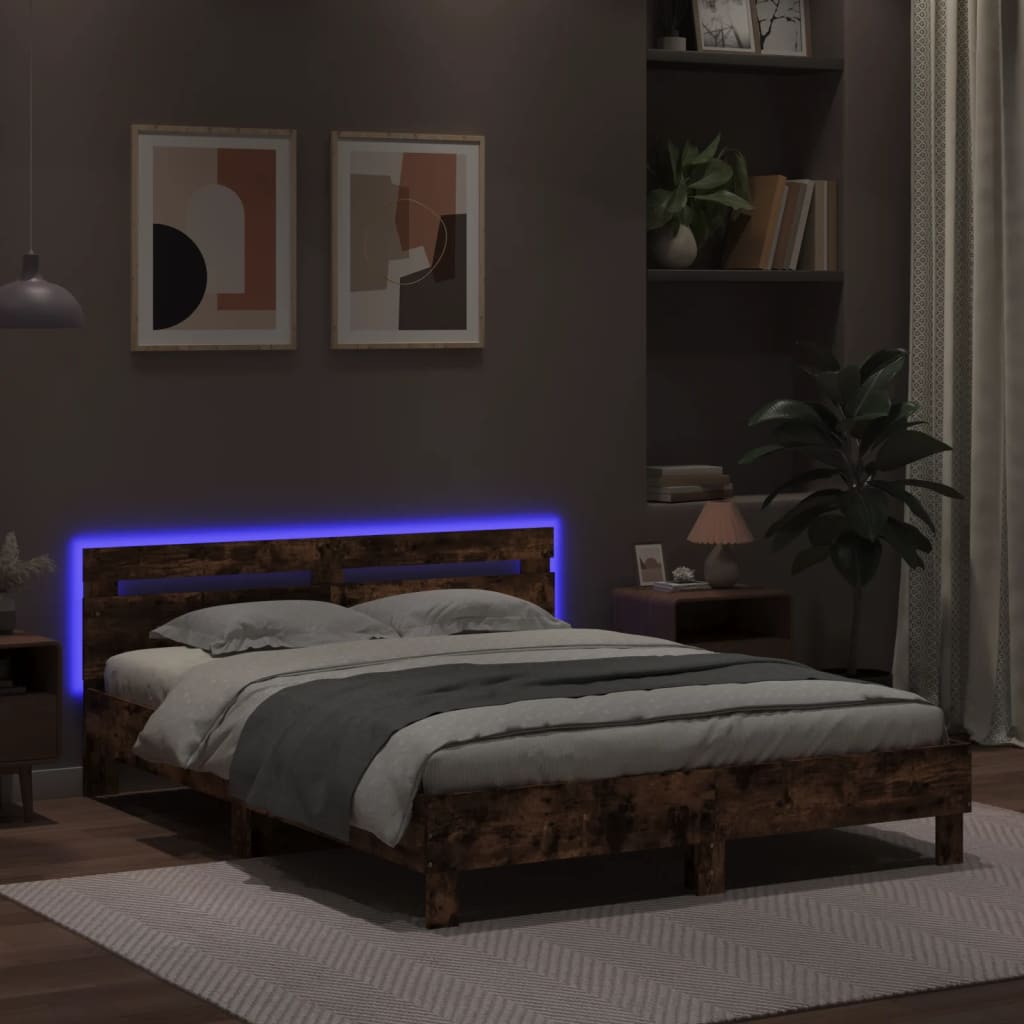 vidaXL Bed Frame | Smoked Oak | Engineered wood & Plywood | Double | Bed Frame