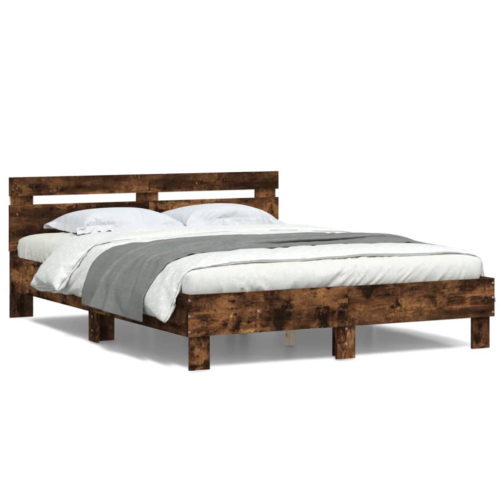vidaXL Bed Frame | Smoked Oak | Engineered wood & Plywood | Double | Bed Frame